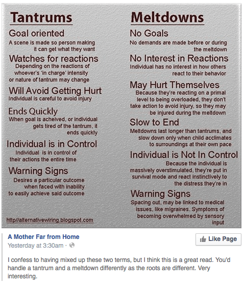 Meltdowns vs tantrums